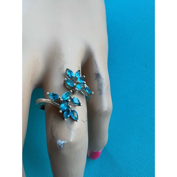 Sterling Silver Adjustable Blue CZ Leaf Stones - Picture 2 of 5